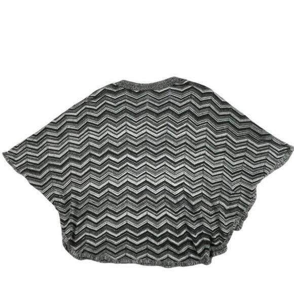 AB Studio Sweater Womens XL Gray Black Knit Zig Zag Pattern Cape Shawl Crew Neck - Picture 2 of 8